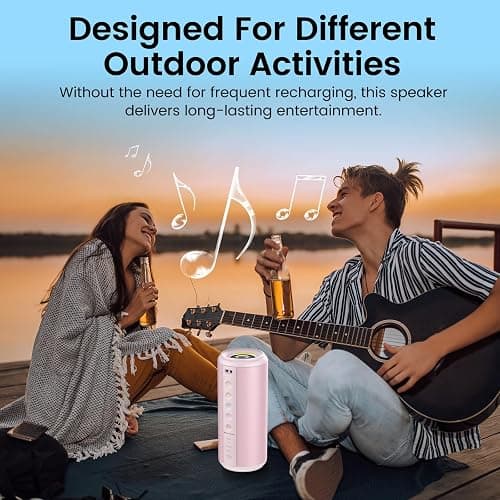 Portable Bluetooth Speaker, 2026 Bluetooth 5.4 Wireless Speaker with 20W HD Loud Stereo Sound, 20H Playtime, LED Lights, IP7, TWS Pairing, Built-in Mic, for Outdoor, Home, Beach, Party, Gift, Pink thumbnail 7