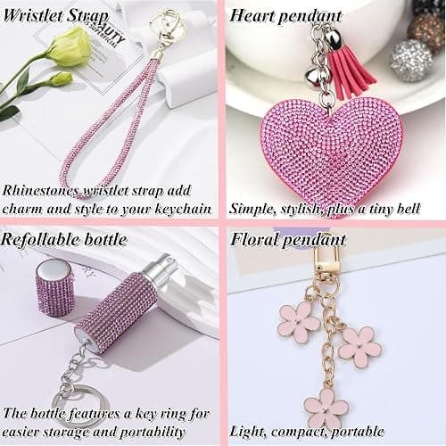 KLKOKVKE Women Keychain Gift Set with Wrist Strap, Heart Decor | Sparkly Keychain Set with Heart Decor and Pom Pom. Matching for Keys, Bags and Ideal Gift for Women thumbnail 7