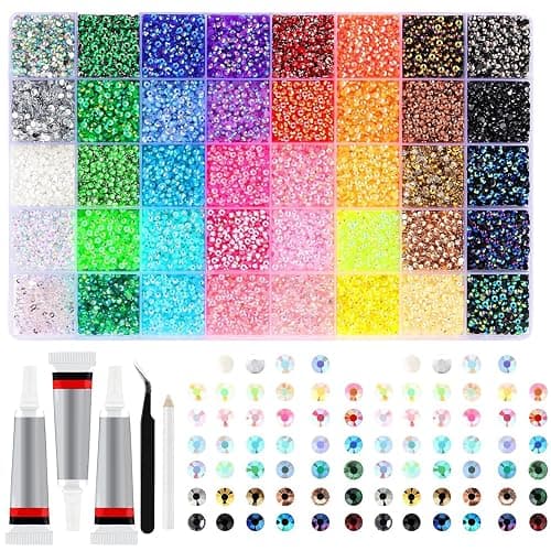 32000Pcs Resin Rhinestones Bedazzling Kit with 3x10ml Glue 0.3cm 40 Colors Crafts - Image 1