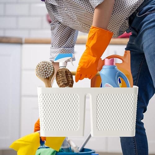 Xuhdukc Shower Caddy Portable and Cleaning Caddy Organizer for Bathroom, Kitchen,Toiletries Storage, Caddy organizer with handle, Rust-Resistant, Durable Material(Milky White, 9.36"L×7.73"W×7.24"H) thumbnail 5