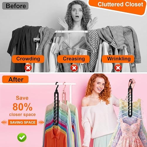 Closet Organizers and Storage,College Dorm Room Essentials,Pack of 6 Multifunctional Organizer Magic Space Saving Hangers with 9 Holes Storage Organization for Wardrobe Closet thumbnail 2