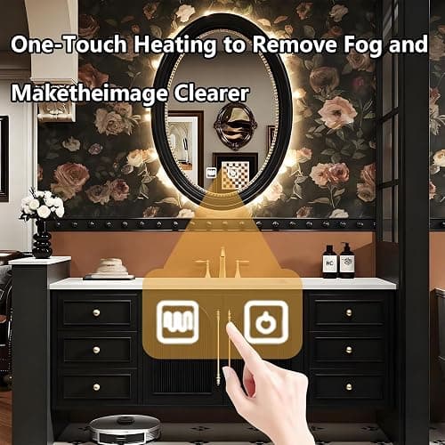 High QLO 40IN Bathroom Vanity - Vintage Luxurious Bathroom Vanity with Sink(Elliptical Mirror)(Golden Accessories) Sink Cabinet with One Click Defogging Mirror & Ample Drawer Storage thumbnail 4