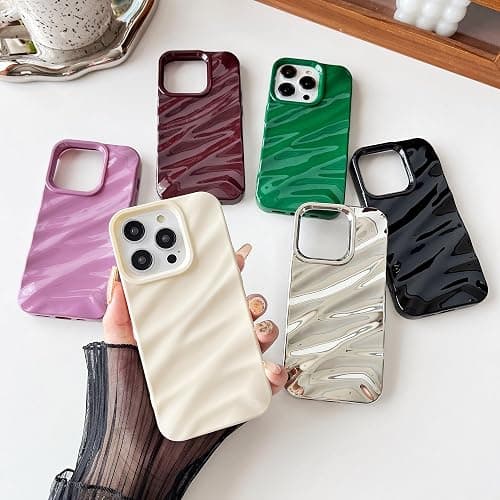 Caseative for iPhone 15 Pro Case,Water Ripple Pattern Curly Wave Shape Soft Phone Case (White) thumbnail 2