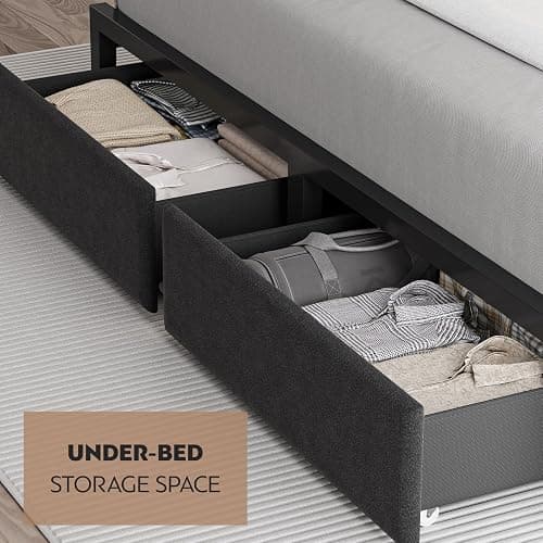 CIKUNASI Queen Size Bed Frame with Headboard and Storage Drawers Platform Bed Frame with Storage Chargin Station LED Light Bedframe Heavy Duty No Box Spring Needed thumbnail 4