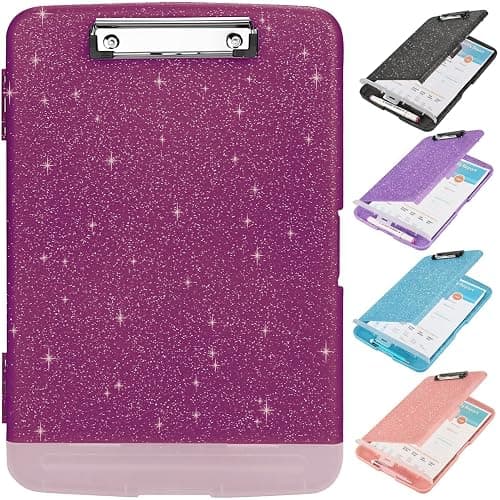 Glitter Clipboard with Storage,Storage Clipboard with Pen Holder,A4 Binder Clip Boards 8.5x11 with Low Profile Clip,Side Opening Sparkle Clipboards,Clipboards Folder for Office Supplies-Purple Alfalfa - Image 1