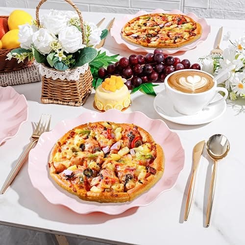 LIYH 20 Pcs 10 Inch Pink Scalloped Plastic Plates Reusable - Unbreakable Plastic Plates for Weddings Party Outdoor Picnics Dishwasher Safe BPA Free (20Guests) Wedding Plate thumbnail 8