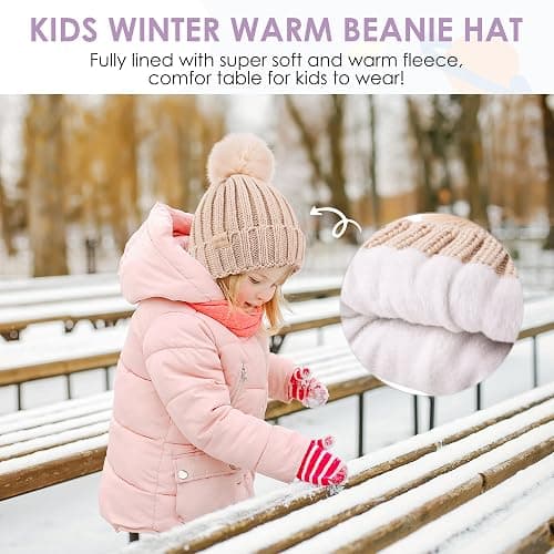 Children's Winter Warm Pompom Hat Fleece Lined Knit Beanie for Kids Aged 3-9, Perfect for Boys and Girls thumbnail 5