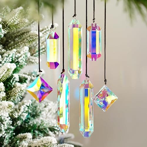 HDCRYSTALGIFTS Set 7 Crystal Sun Catcher Prisms, AB Colored Suncatcher Crystals Indoor Window Hanging Ornaments Rainbow Maker Prisms for Home Garden Decor thumbnail 6