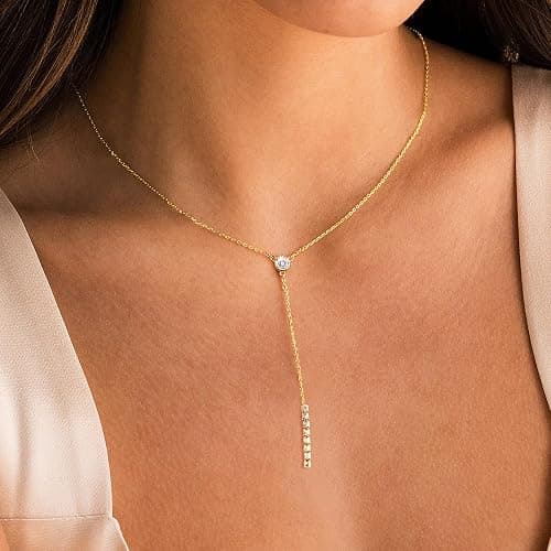 Ewrkbr Long Necklaces for Women, Charm Gold Lariat Necklace 14k Gold Plated Teardrop Drop Necklace Dainty Long Gold Necklaces for Women Trendy Simple Butterfly Pearl Y Long Necklace Jewelry for Women thumbnail 5