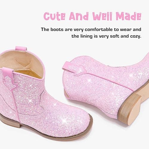 Motasha Toddler Girls Cowgirl Boots Glitter Toddler Cowboy Boot Ankle Girls Boots Little Kids Horse Riding Shoes Party Birthday thumbnail 6