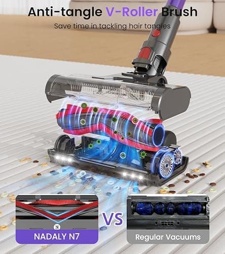 NADALY Cordless Vacuum Cleaner, 2025 New 580W 48KPA 65Mins Stick Vacuum Cordless Rechargeable, Anti-Tangle, Lightweight, Self-Standing Vacuum Cleaners for Home, Vacuum for Pet Hair/Carpet/Hard Floor thumbnail 5