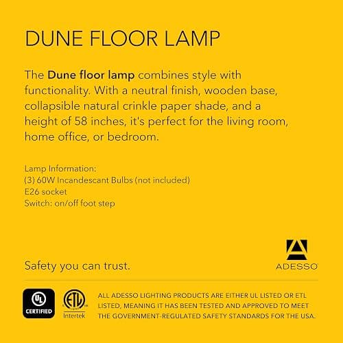 Adesso Three Light Floor Lamp – Natural Wood Base & Adjustable Brightness – Perfect Lighting for Bedroom, Living Room and Corner Decor, Beige thumbnail 7