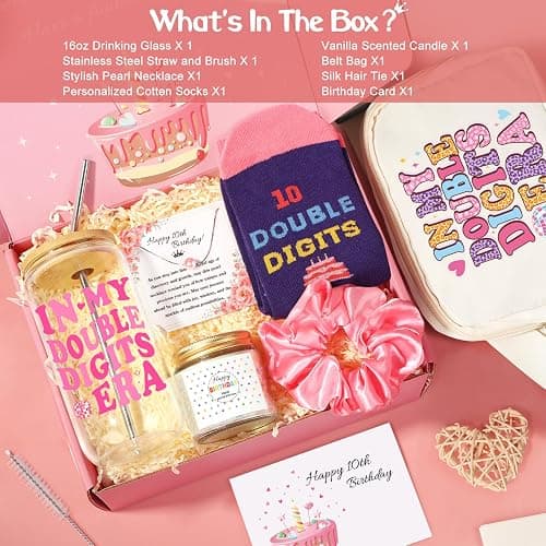 Frerdui 10th Birthday Gifts for Girls, Happy 10th Birthday Gift Ideas, Popular Top Gifts for 10 Year Old Girl, 10 Year Old Girl Birthday Gifts w/In My Double Digits Era Cup Belt Bag Pearl Necklace - 10th birthday gifts w/ belt bag thumbnail 2