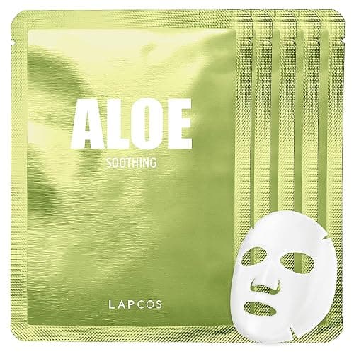 LAPCOS Aloe Sheet Mask, Daily Face Mask with Cucumber and Aloe Gel to Calm and Moisturize Skin, Korean Beauty Favorite, 5-Pack - Image 1