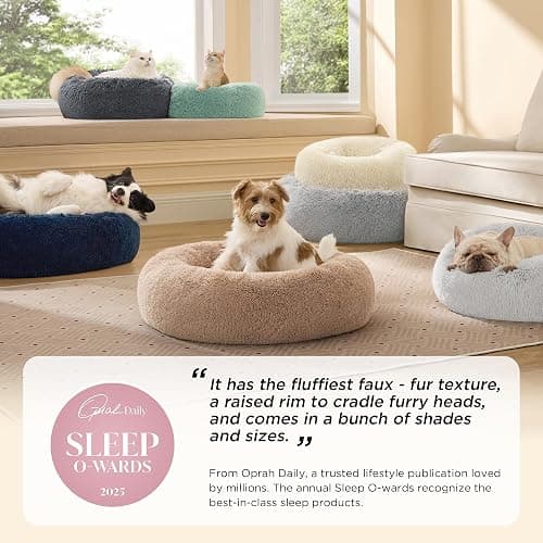 Bedsure Calming Dog Bed Medium Size Dog - Donut Washable Medium Pet Bed, 30 inches Anti-Slip Round Fluffy Plush Faux Fur Cat Bed, Fits up to 45 lbs Pets, Camel thumbnail 2