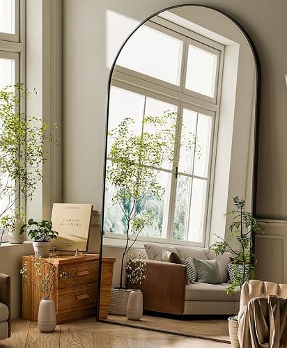 GLSLAND-34x76 inch Wall Mount Arched Full Length Mirror-Aluminum Alloy Frame High Definition-Full Body Mirror for Bedroom or Living Room,Black thumbnail 4