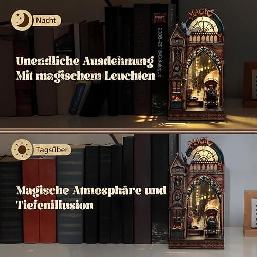 FUNPOLA LED 3D Puzzle Magische Station Book Nook Kit - Interaktives 3D Holzpuzzle LED Magische Miniatur mit unendlichem Erweiterungsraum - DIY Bücherregal Einsatz Dekor Geschenke thumbnail 6