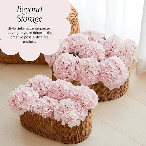BEBE BASK Premium Scalloped Basket Set Of 2 - Scallop Basket - 16 x 10 x 7 Inch - Hand-Woven Elegant Wicker With Scalloped Edge - Nursery Storage (Mocca) thumbnail 6