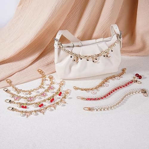 LuneClat Pearl Chain for Bag Charm - 2Pcs Cherry Bow Handle Straps Metal Replacement Chains for Handbags Purses Shoulder Bags thumbnail 7