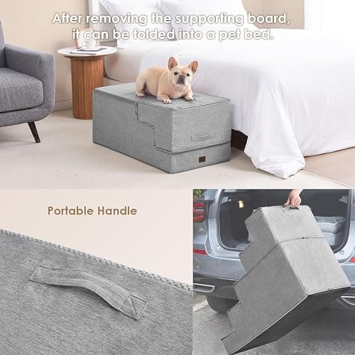 EHEYCIGA Dog Stairs for Bed 22.5"H, 5-Step Extra Wide Dog Steps, Light Grey | Pet Steps for Small Dogs and Cats for High Bed, Non-Slip Balanced Pet Ramp Indoor thumbnail 5