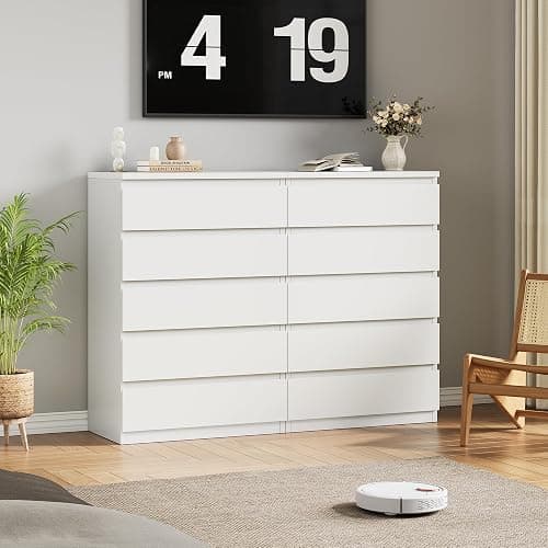 Jocoevol Modern White 5 Drawer Dresser for Bedroom, 15" D x 23.7" W x 40.4" H in Simply Chest of Drawers, Wood Storage Dresser with Deep Drawers for Living Room Hallway Entryway, White thumbnail 7