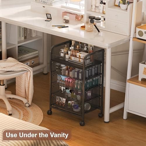 Hongtamoya Makeup Cart Organizer with 4 Drawers, Vanity Storage Organizer, Large Floor Skincare Organizers Cosmetics Display Cases for Skin Care Perfume Nail Polish, Black (Patent Pending) thumbnail 9