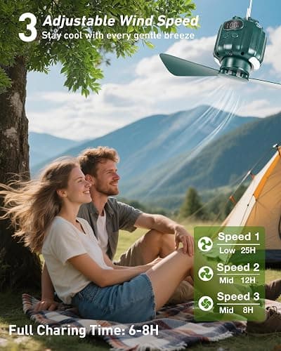 DUKUSEEK Tent Ceiling Fans for Camping Hanging, Portable Tent Fans with Light and Remote Control, Power Bank, USB Battery Operated Camping Fan with Hanging Hook for Outdoor, Car, RV thumbnail 6
