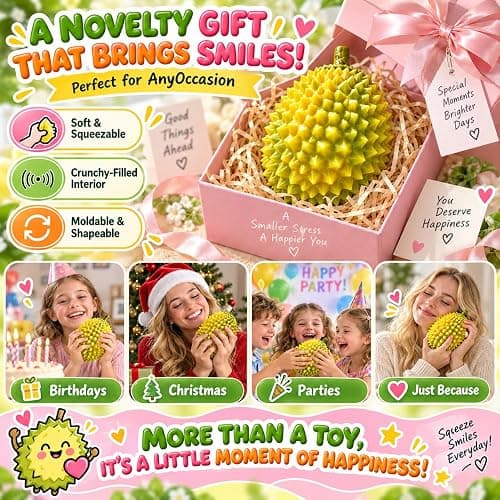 Crunchy Durian Squishy, ASMR Stress Ball Sensory Fidget Toy for Adults | Realistic Spiky Durian Shape, Soft, Moldable, Crunchy-Filled Interior for Office Desk, Study, Home, Travel and Novelty Gift thumbnail 7