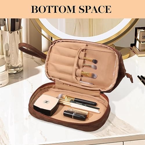 Abiudeng Large Capacity Makeup Bag Ladies Cosmetic Bag Travel Bag with Compartments Portable PU Leather Travel Makeup Bag with Handle thumbnail 6