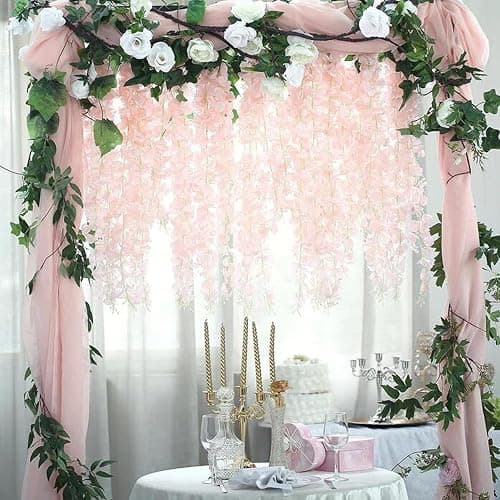 Wisteria Hanging Flowers 12 Pack Artificial Flowers Fake Wisteria Vine Rattan Hanging Garland Silk Flowers String for Party Home Wall Greenery Wedding Decor (Light Pink) thumbnail 4