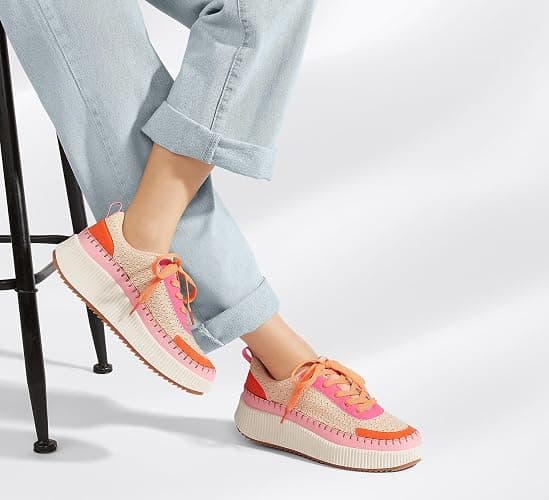 LUCKY STEP Women's Platform Sneakers Rhinestone Fashion Chunky Casual Sparkly Retro Braided Walking Shoes thumbnail 9