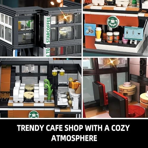 NEWABWN City Coffee House Architecture Building Blocks Set for Adults, Street View Modern Cafe Shop Building Construction Toy with Light, Christmas Birthday Gift for Kids Boys Girls 6-12 (581 PCS) thumbnail 5