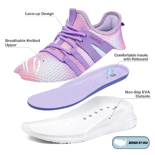 RUNSIDE Girls Tennis Shoes Lightweight Sports Kids Sneakers Lace-up for Running/Walking, Toddler/Little Kid/Big Kid thumbnail 3