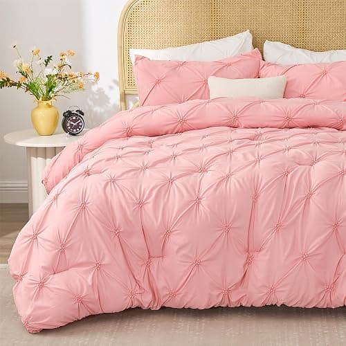 BEDELITE Pink Queen Comforter Set,Fluffy & Soft Comforter | Pintuck Boho Bedding, Warm & Cute Bed Set for All Season,With 2 Pillowcases thumbnail 2