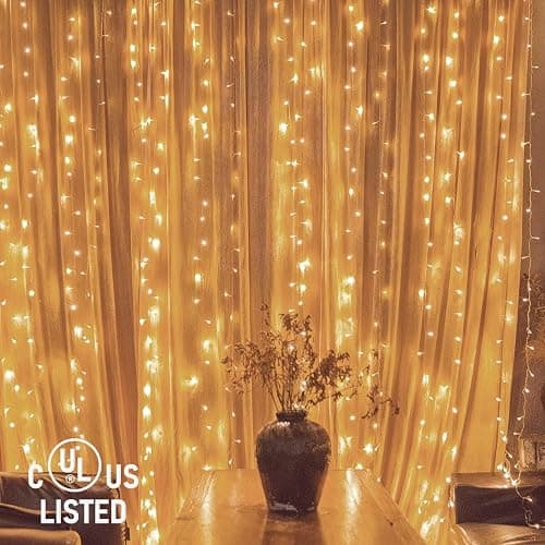 Twinkle Star 300 LED Window Fairy Curtain String Lights, 8 Modes Fairy Lights for Bedroom Wedding Party Home Garden Outdoor Indoor Wall Decorations, Warm White, 2 Pack thumbnail 9