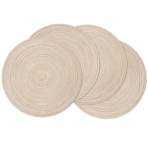 SHACOS Round Braided Placemats Set of 4 Washable Place Mats for Dining Tables 15 inch Non Slip Kitchen Table Mats (Beige, 4) - Image 1