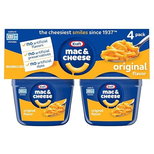 Kraft Mac and Cheese Dinner, 4 Microwaveable Cups, Original, 2.05 oz | for Easy Dinner or Dinner Sides No Artificial Flavors, Preservatives or Dyes - Image 1