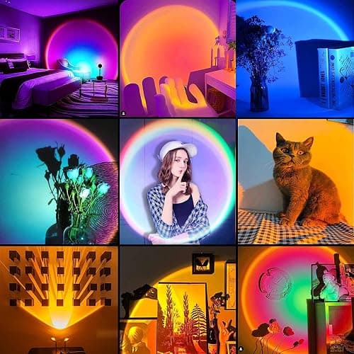 Lampe Coucher de Soleil, Sunset Lamp avec USB, Lumière Arc-en-Ciel Veilleuse LED Réglable en Hauteur 24 Couleurs 4 Modes dynamiques Deux Télécommandes Rotation 180°, Selfie/Photographie/Fête thumbnail 2