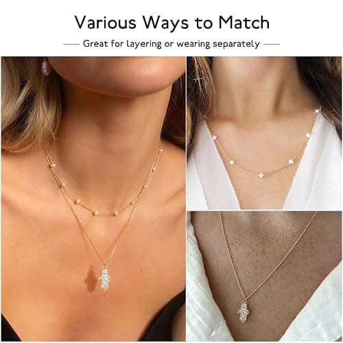 PEALICIOUS Gold Cross Necklace for Women, 14K Gold Chunky Necklace Dainty Paperclip Jewelry with Choker Layered Cross Pendant for Trendy Baroque Jewelry, Paperclip Chain Set with Freshwater Pearl thumbnail 6