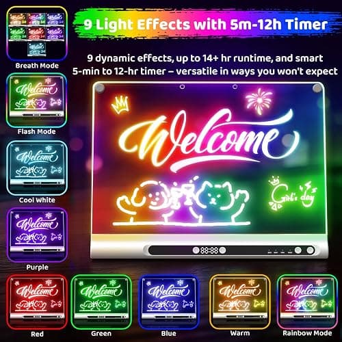 Geokay 16“ Rechargeable LED Drawing Board, 9-Color Light Modes with Timer | Birthday Christmas Gift Idea for Girls/Kids/Boys/Teens, Neon Glow Dry Erase, Built-in Stand with 6 Markers & Tracing Book thumbnail 2