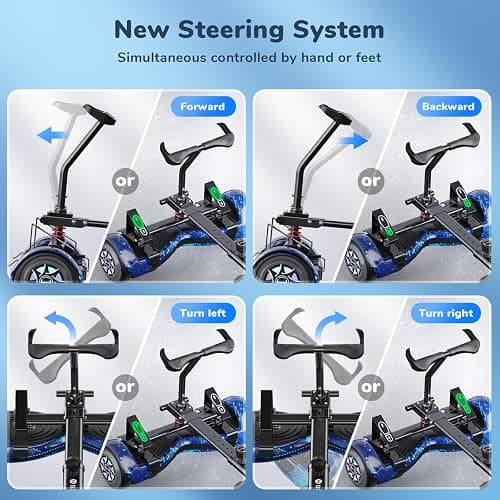 isinwheel Hoverboard Attachment for 6.5"8" 8.5"10" Hoverboard Go Kart Attachment with 3*Shock Absorbers, Hand and Foot Dual Control, Larger Seat, Flashing Wheels thumbnail 6
