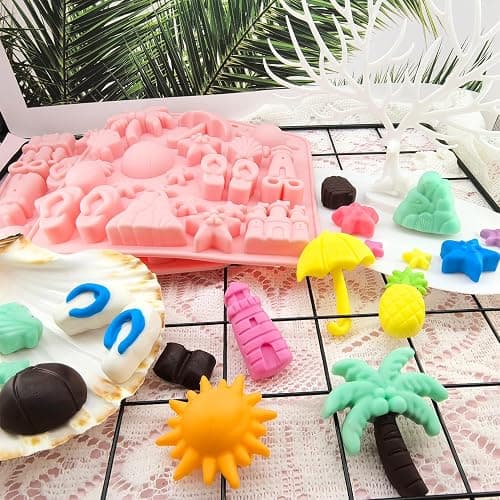 2Pcs Summer Beach Theme Silicone Molds for Chocolate, Coconut Tree Starfish Shells Beacon Pineapple Shape Candy Chocolate Mold for Tropical Summer Party Marine Jello Cookie Ice Cube Baking Mould thumbnail 8