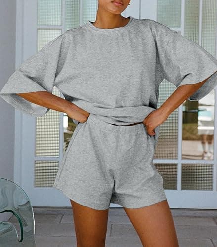 Tankaneo Womens Pajama Sets 3/4 Sleeve Oversized Tops and Elastic Waist Shorts Lounge Sets Loungewear thumbnail 3