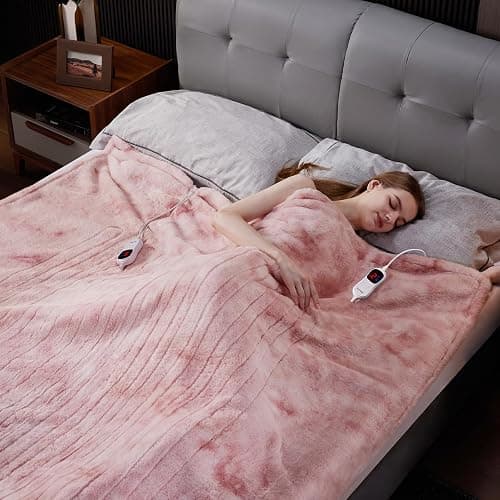Guohaoi Heated Blanket Electric Throw, Soft Faux Rabbit Fur Electric Blanket with 10 Heating Levels 5 Sitting Timer Auto Off, Dual-Controller Heating Blankets, Machine Washable(84"×90" Pink) thumbnail 6