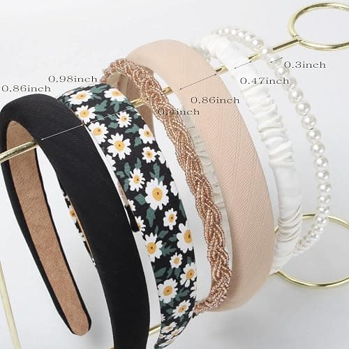 Cuizhiyu 6PK Different Designs Headbands for Women, Non-Slip Flower, Cute Pearl, Twisted, Black White Solid Headbands Set thumbnail 3