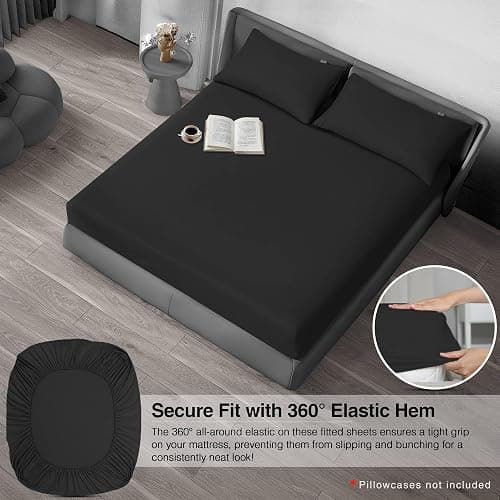 LYMA Bedding Fitted Sheet Double, Deep Pocket 35CM, OEKO-TEX Certified, Ultra Soft Nanoplush Double Brushed Quick Dry, Shrink Wrinkle & Fade Resistant, Easy Care Elastic Bottom Sheet (Black) thumbnail 5