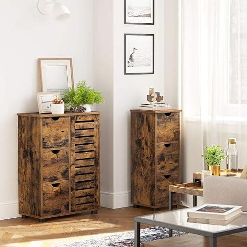 VASAGLE Bathroom Cabinet, Storage Cabinet, Tower with 3 Drawers, Cupboard, 3 Levels, Column, 30 x 30 x 80 cm, for Bathroom, Living Room, Bedroom, Kitchen, Rustic Brown BBK150X01 thumbnail 2