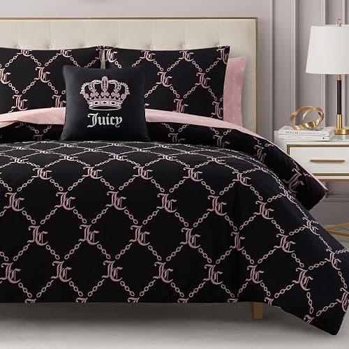Juicy Couture Black Link Logo Printed Comforter Set, Full – Complete 8-Piece Bed in a Bag Collection - Image 1