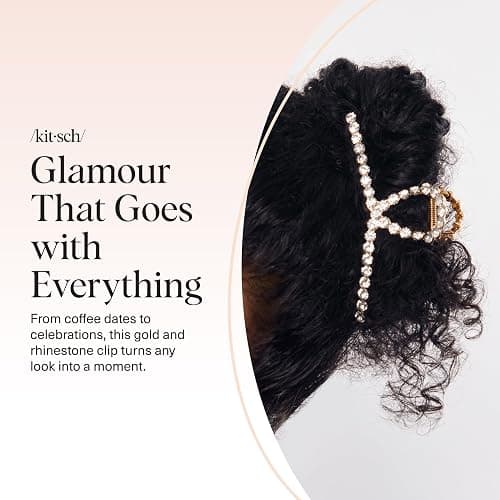 Kitsch Gold Loop-Shaped Hair Clip for Women with Rhinestones - Durable Metal, Strong Hold, & Elegant | Gold Hair Accessories | Ideal Gifts for Women - 1pc thumbnail 8