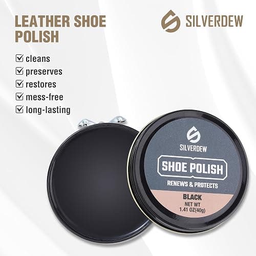 SILVERDEW 6-Piece Shoe Polish Kit, Portable Shoe Shine Kit Includes 2PCS Horsehair Brushes, 2PCS Black Shoe Polishes, Polishing Cloth and Carrying Bag, Leather Boot Care Kit for Men & Women thumbnail 8